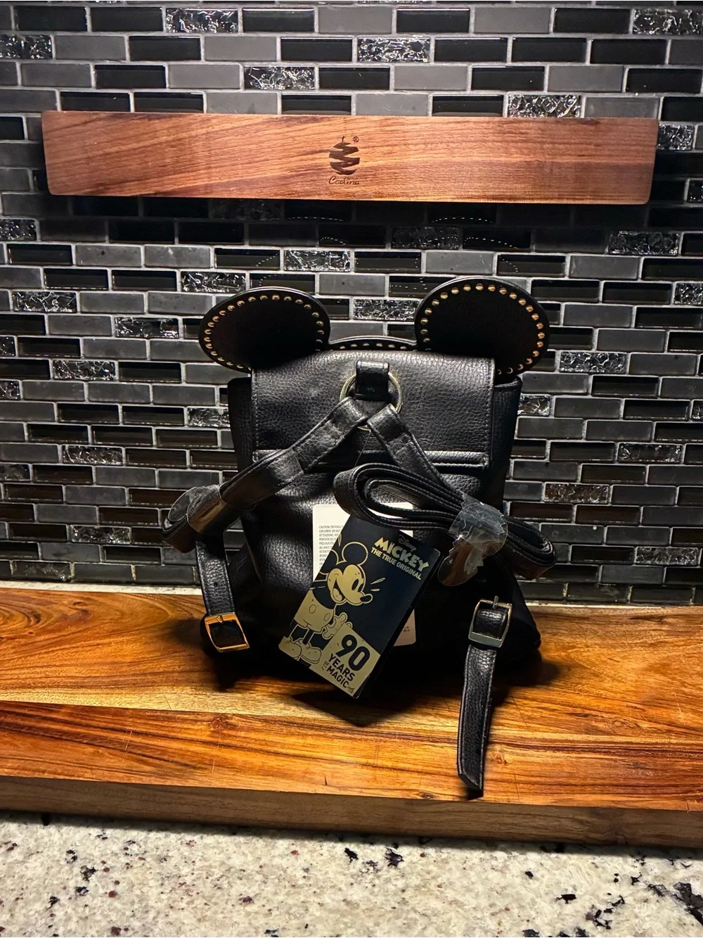 Danielle Nicole Black Leather Mickey Ear Backpack - Picture 3 of 11